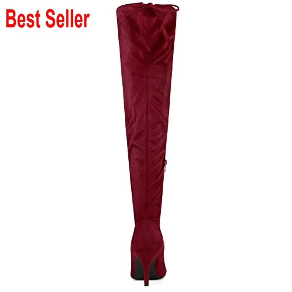 Faux Suede Over the Knee High Boots with Chunky Block Heel